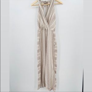 Indigo Rein Striped Key Hole Jumpsuit Linen Size M